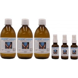 PACK 3 argent colloidal: 3 bouteilles 500ml + 3 spray 30ml