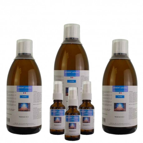 PACK 3 argent colloidal: 3 bouteilles 500ml + 3 spray 30ml